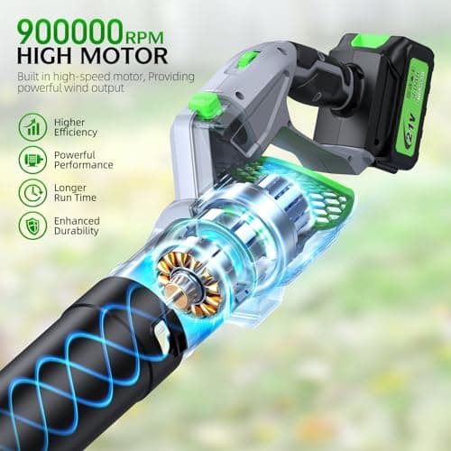 Electric Leaf Blower Cordless, 900,000 RPM, 2 x 4.0Ah Batteries & Charger, Handheld Leaf Blowers for Lawn Care, 5 Speed Mode 2