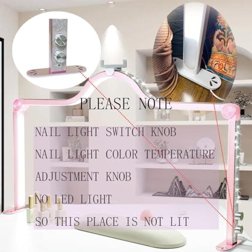 KEDAO Nail Light for Desk Half Moon Light for Nail Desk 34Inch Foldable LED Table Lamp Manicure for Table Adjustable Dimmable Half Moon Lamp for Lash Beauty Tattoos Crafts Pink 5