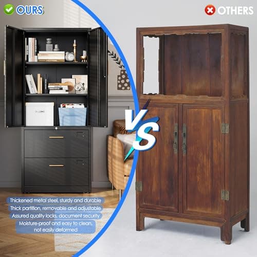 GangMei 2 Drawer Lateral File Cabinet with Lock, Metal Filing Storage Cabinet with Locking Doors and 2 Adjustable Shelves for Home, Office, School, Fits A4/Letter/Legal Size Folders, Assembly Required 8