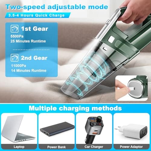 SAKOLD Handheld Vacuum Cordless Mini Portable Rechargeable Car Vacuum Cleaner with 11000PA Powerful Suction for Car Home and Office 5