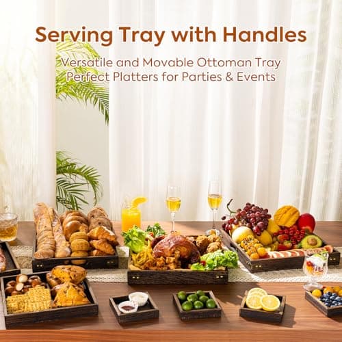 Yangbaga Serving Tray with Handles,13"*13"Wood Decorative Tray for Living Room,Modern Coffee Table Tray,Square Large Serving Platters for Home Decor,Ottoman,Bed,Kitchen,Bathroom, Breakfast,Bar 5