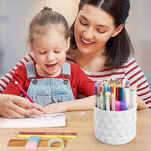 Nuozme Desk Organizer, 360-Degree Rotating Pencil Pen Holders For Desk, Diamond Pattern Pen Organizer With 5 Compartments, Cute Desk Accessories Decor For Office, School,Home,Art Supply (White) 9