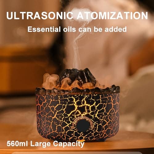 YALEDI Aromatherapy Essential Oil Diffuser, 560ml Ultrasonic Cool Mist Diffuser/Humidifier with Flame & Volcano 2 Mist Mode, for Bedroom,Office,Home, Auto Shut-Off, Remote Control, Gift (Blcak) 5