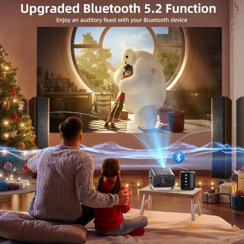 Smart Projector with WIFI and Bluetooth, 800ANSI Native 1080P Movie Projector Built-in Apps, Auto Keystone & Electric Focus Portable Projector for Home Theater Compatible with IOS/Android/HD 7