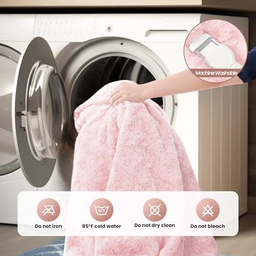 MAXEVE Heated Blanket Electric Throw 50"x60" Faux Rabbit Fur Blankets with 6 Heating Sets & 12 Hours Auto Off, Warm Gifts for Grandma Wife, ETL Certification 7