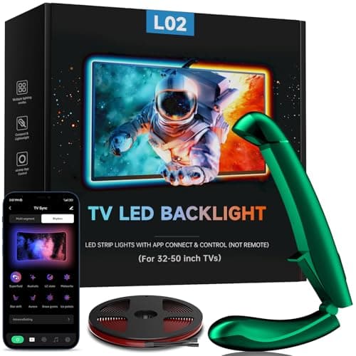 QTU TV LED Backlight with Sensor, 14.7ft Cuttable RGB Strip Lights for 55-65 Inch Screen & PC Monitor, Smart App Control, Game and Music Sync Color That Changing
