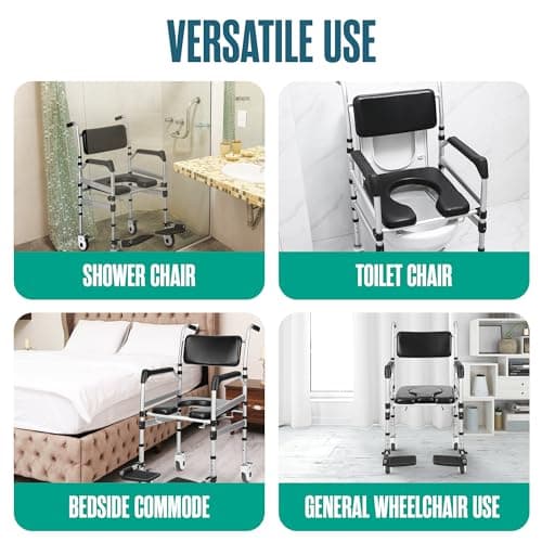 Houseables Shower Chair with Wheels, Shower Wheelchair, Rolling Shower Chair, Shower Commode Wheelchair, Bedside Toilet Chair for Elderly, Handicap Shower Chair with Wheels, Height Adjustable 7