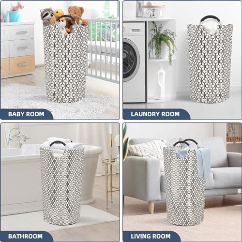 STORAGE MANIAC 2 Pack 90L Large Collapsible Freestanding Hamper, Waterproof Laundry Bag with Padded Handles, Folding Tall Clothes Hamper, Hexagon 6