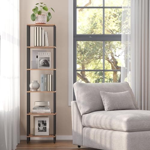 TUTOTAK Bookshelf, 6-Tier Tall Book Shelf, Narrow Bookcase for Small Space, DIY Stackable Bookshelf, for Living Room, Office, Study, Entryway, Industrial, Rustic Brown BS01BB006 7