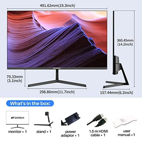 SANSUI Monitor 22 Inch IPS 75Hz FHD 1080P HDMI VGA Ports Computer Monitor Ultra-Thin Tilt Adjustable VESA Mount Compatible with Eye Comfort 178° Wide Viewing Angle for Game and Office 8