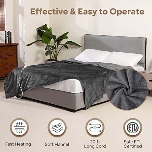 Electric Heated Blanket Queen Size 84" x 90" | 6 Heating Levels & 8h Auto Timer | Full Body Fast Heating and Ultra Soft Flannel, Machine Washable Bed Sofa Home Office Use, Grey 5