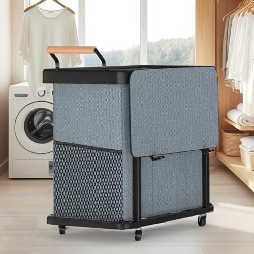 60 Gal (230L) Laundry Hamper 3 Section with Lid, Leather Patchwork Laundry Sorter with Rolling Lockable Wheels and Handle, Laundry Basket Organizer for Laundry Room, Bedroom and Bathroom - Gray 7
