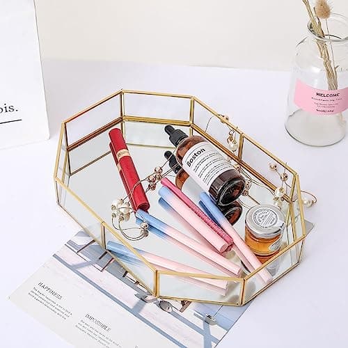 Gold Mirror Decorative Tray for Vanity, Dresser, Bathroom Counter 8