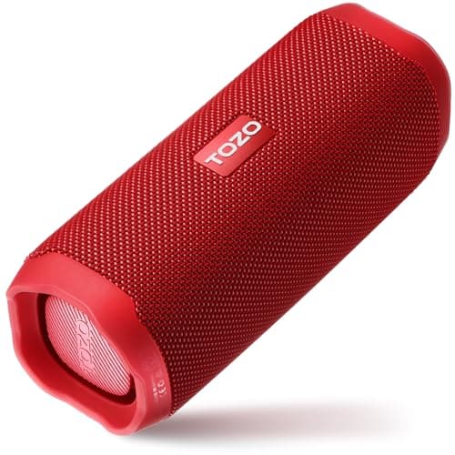 TOZO PA2 Bluetooth Speaker with Dual Drivers & Dual Bass Diaphragms, Deep Bass Loud Stereo Sound, 25H Playtime, Custom EQ App Portable Wireless Speaker for Home Outdoors Travel Red