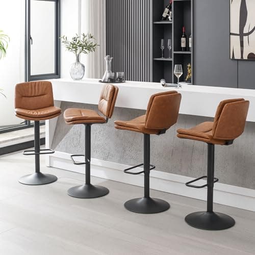FIRAVOE Swivel Bar Stools Set of 2, Double-Layer Upholstered Counter Height Bar Stools with Back, Adjustable Bar Stool 24"-32", Faux Leather Barstools for Kitchen Island (Brown, 2PCS (24"-32")) 8