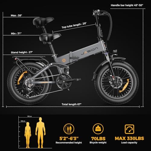 Jasion X-Hunter Electric Bike for Adults,1400W Peak Motor 30MPH Max Speed 48V 13AH Removable Battery,Full Suspension System,20''*4.0 Fat Tire Foldable Ebike 7-Speed Electric Bicycle 7