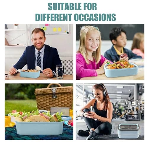 Tinaforld Adult Bento Box Lunch Box,All-in-one 2 Layers Stainless Steel Insulated Lunch Containers,47OZ Large Capacity Leakproof Thermal Food Containers for Men,Women(Blue) 6