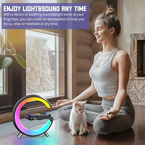 Smart Wireless Charging Alarm Clock with Bluetooth Speaker, App Controlled Bedside Lamp Table Light and Night Light, Bedroom Home Decor, Gift for Girls Boys and Family for Birthday Christmas (Black) 5