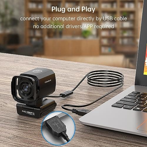 CofunKool Auto Tracking Webcam: Full 1080P HD Computer Camera with Built-in 2 Microphones, Remote Control, Privacy Shutter, WDR, 73° View, External USB Web Cam, for Desktop PC Laptop 6
