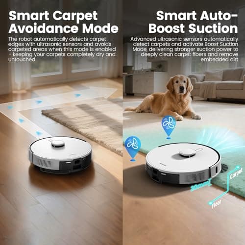 AIRROBO T30+ Robot Vacuum and Mop, 60-Day Self-Emptying, Proactive Intelligence Obstacle Avoidance, Carpet Detection, Tangle-Free Brush, 6000PA Suction, LDS Mapping, APP ＆ Voice Control 6