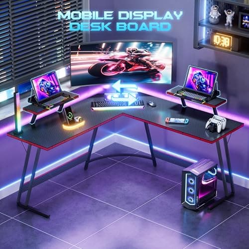 Homall L Shaped Gaming Desk Computer Corner Desk PC Gaming Desk Table with Large Monitor Riser Stand for Home Office Sturdy Writing Workstation (Black, 51 Inch) 5