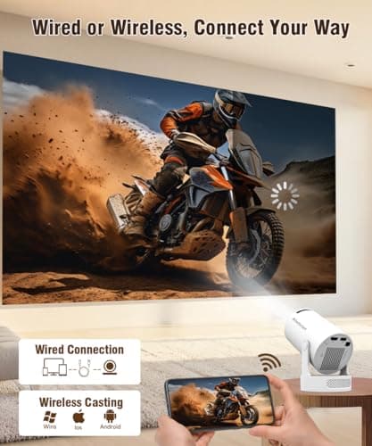 Mini Projector 4K Support, Portable Smart Projector with WiFi 6 and Bluetooth 5.4, 5w Soundbase Speaker, Auto Keystone 180° Rotatable, 8000 Lumens, Home Bedroom Movie Proyector HY300Pro+ 6