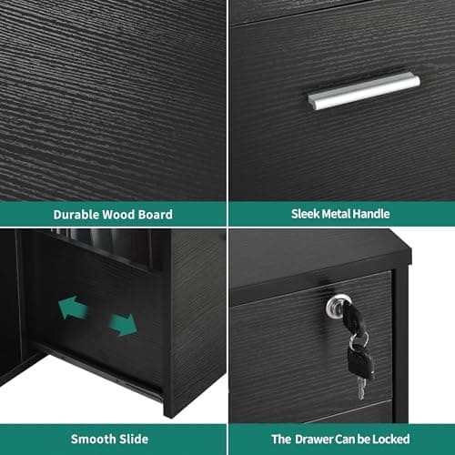 YITAHOME File Cabinet with Charging Station, Mobile Lateral Filing Cabinet with Lock for Home Office, Printer Stand with Open Storage Shelf, Fits A4, Letter, Legal Size Files, Office Furniture, Black 6