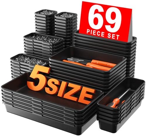 【More Larger Size】A-LuGei【69 PCS-5 Size】 Tool Box Organizer Tray Divider Set【Black】 Desk Drawer Organizer Bin, Garage Organization and Storage Toolbox for Rolling Tool Chest Cart WorkBench Part Widget