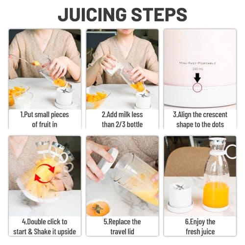 OTPEIR Portable Blender for Shakes and Smoothies with 11.83 Oz Travel Cup and Lid,Durable Stainless Steel Blades for Juice Blending Performance, White 6
