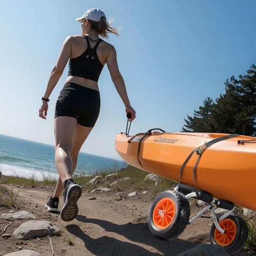 VEVOR Kayak Cart, 200 lbs Load Capacity, Foldable Kayak Trolley with 10-inch Solid Rubber Tires & 1 Ratchet Strap, Paddle Board Trolley for Carrying Kayaks, Canoes, Paddleboards, Float Mats, Jon Boats 8