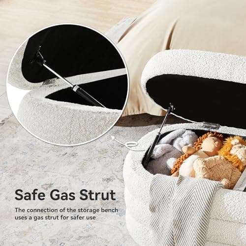 BFD Storage Ottoman Bench 49.2 Inch Upholstered Fabric End of Bed Storage Bench Aesthetic Large Foot of Bed Storage Bench for Bedroom Living Room Entryway (Ivory) 5