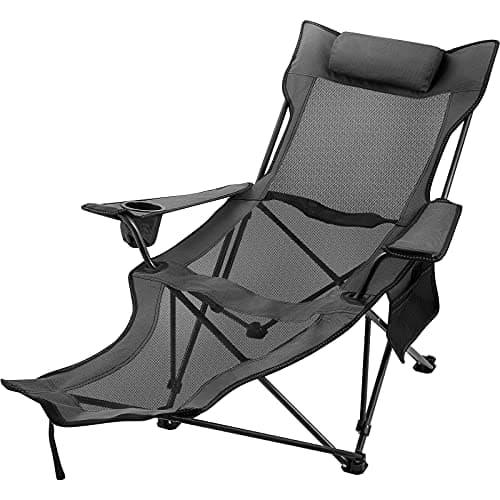 Happybuy Folding Camp Chair with Footrest Mesh, Portable Lounge Chair with Cup Holder and Storage Bag, for Camping Fishing and Other Outdoor Activities (Grey)
