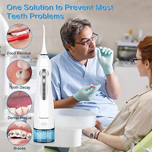 TOVENDOR Electric Water Flosser, Cordless Rechargeable Dental Oral Irrigator IPX7 Waterproof 300ML Travel Water Teeth Cleaner with 5 Tips for Braces Care Teeth Gums Cleaning, Home Office Daily Use 5
