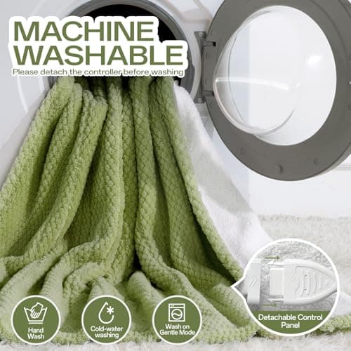 LunaHush Heated Blanket Electric Blanket King Size, 90" x 100" Fast Heating Blanket with Dual Control 8 Heating Levels & 10 Hours Auto Off, Machine Washable, ETL & FCC Certification, Green 6