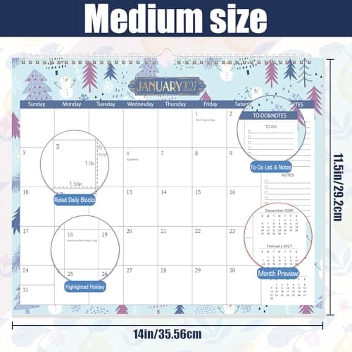 GuassLee Wall Calendar 2026-2027 from Jan. 2026 to Jun. 2027, 18-Month Paper Wall Planner with To-Do List and Notes for Office School Home Teacher Planning, 14” x 11.5” 6