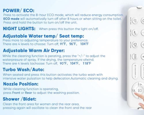 Upgrade Bidet Toilet Seat Elongated, Rear and Feminine Wash, Unlimited Warm Water, Heated Seat, Warm Air Drying, Soft Close Lid, Sense Seat (Elongated-Remote Control) 8