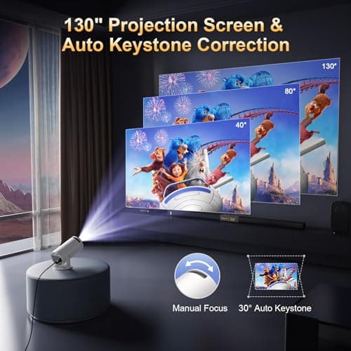 Mini Projector with Latest Android 13 - Portable Projector with WiFi 6 Bluetooth 5.2: Built-in Apps, 4K/1080P Support, Auto Keystone, 180° Rotatable, 40"-130" Movie Video Projector for Indoor/Outdoor 8