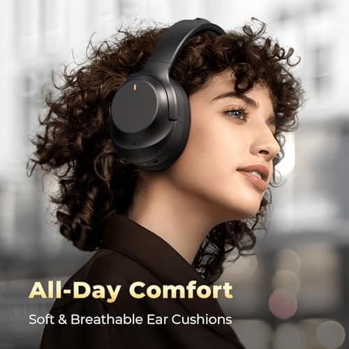 Active Noise Cancelling Headphones, Upgraded Wireless Bluetooth Headphones Over Ear with ENC Mic, HiFi Stereo Deep Bass, Noise Canceling Headphones Lightweight, BT 5.4, for Travel/Office/Home, Black 6