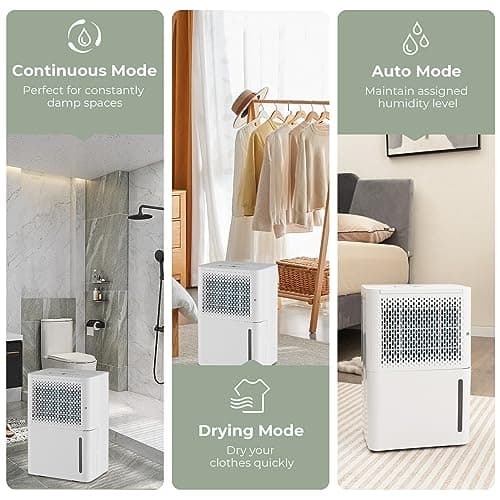 COSTWAY 2000 Sq. Ft Dehumidifier for Basement, 32 Pint Quiet & Energy Efficient Dehumidifier with Continuous/Drying/Auto Mode, 24H Timer, Drain Hose & Portable Handle for Bathroom Bedroom 5