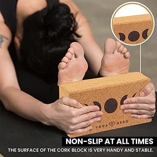 Yoga Hero Cork Yoga Block- Non Slip Cork Yoga Brick with Stylish Printed Design- Natural Cork Lightweight, Easy to Grip Cork Yoga Blocks (Moon) 5
