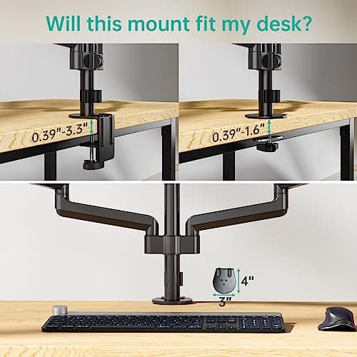 WALI Triple Monitor Mount for 13-27 inch Screens, Adjustable 3 Monitors Desk Mount with Swivel, Tilt, Clamp & Grommet Kit, Gas Spring Arm Triple Monitor Stand, VESA 75x75/100x100mm (GSDM003), Black 8