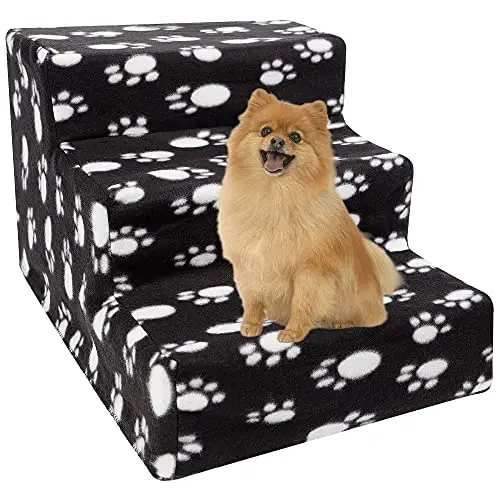 yofit Doggy Steps - Non-Slip 3 Steps Pet Stairs for Cats and Dogs, Foldable Plastic with Washable Carpet Holds Up to 50 lbs (Dark)
