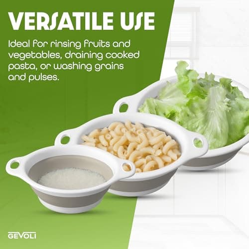 Collapsible Colanders (2 Pack Set) Food Strainers with Over-Sink Water Draining Base for Pasta Fruits and Vegetables (4 and 5 Quart) - White Beige 7