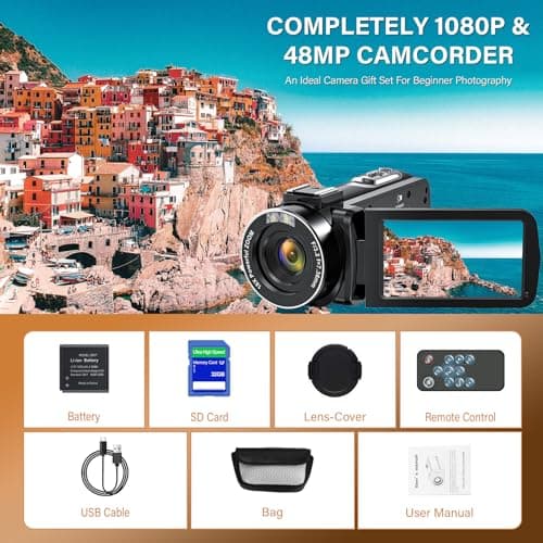 SIRMEUE Video Camera Camcorder, Full HD 1080P Camcorder 48MP 16X Digital Video Camera for YouTube, 3.0 Inch IPS Screen Vlogging Camera Recorder with 32GB Card, Remote Control, and Battery, Black 7
