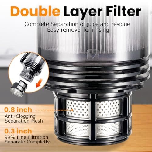 Cold Press Juicer,Slow Masticating Juicer Machines with 5.3" Large Feed Chute for Most Fruits and Vegetables,Easy to Clean Lemon Orange Juicer with 250W Motor and High Juice Yield,Deep Grey 5