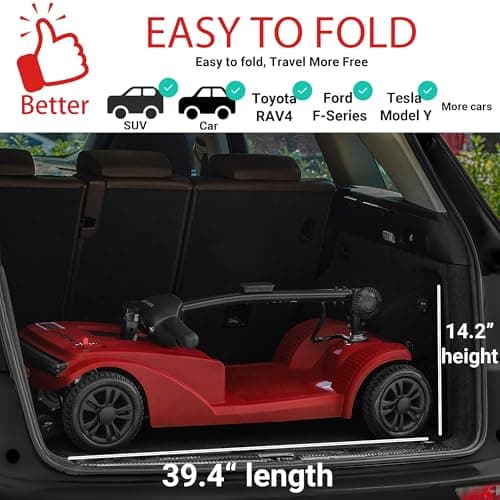 WayCare 15-25 Miles Long Range Mobility Scooter,Weight Capacity 300 LBS+ Powered Mobility Scooters for Seniors, Compact Duty Mobile for Travel with LED Headlight and Detachable Basket(Red) 7