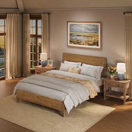 Cozyman Queen Bed Frame with Headboard, 100% Solid Acacia Wood Platform, 800lb Heavy Duty Support with 10 Reinforced Legs, Noise-Free No Box Spring Needed, Low-Profile Design, Dark Wood 7