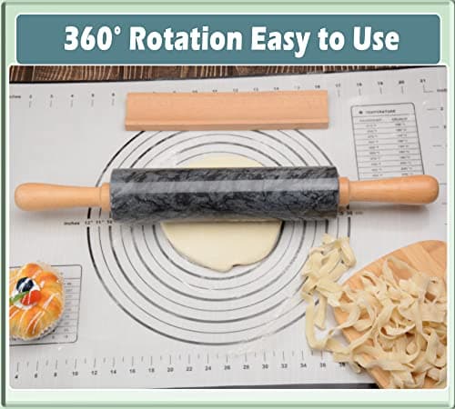 SIPARUI Marble Rolling Pin with Wooden Cradle Thick Handle Set for Baking,18.5 inch Premium Quality Polished Roller for Pizza Dough,Fondant,Pie Crust,Non-Stick Surface Easy to Clean(Black) 7