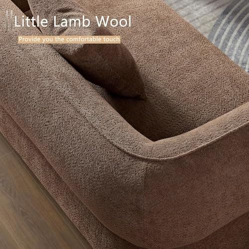 YOPENG 110" Curved Sectional Sofa Minimalist Modern Couches, Upholstered Boucle Sofa 3 Seater Luxury Sofas Modular Deep Couch for Living Room Home Office Apartment, Brown 5