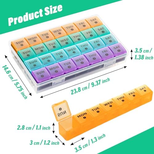 XL Large Monthly Pill Organizer 4 Weeks, 28 Day Pill Organizer Weekly, Big Compartment with Travel Case, 7 Day Pill Dispenser 4 Times a Day, Medicine Organizer Box for Vitamin, Fish Oil 5